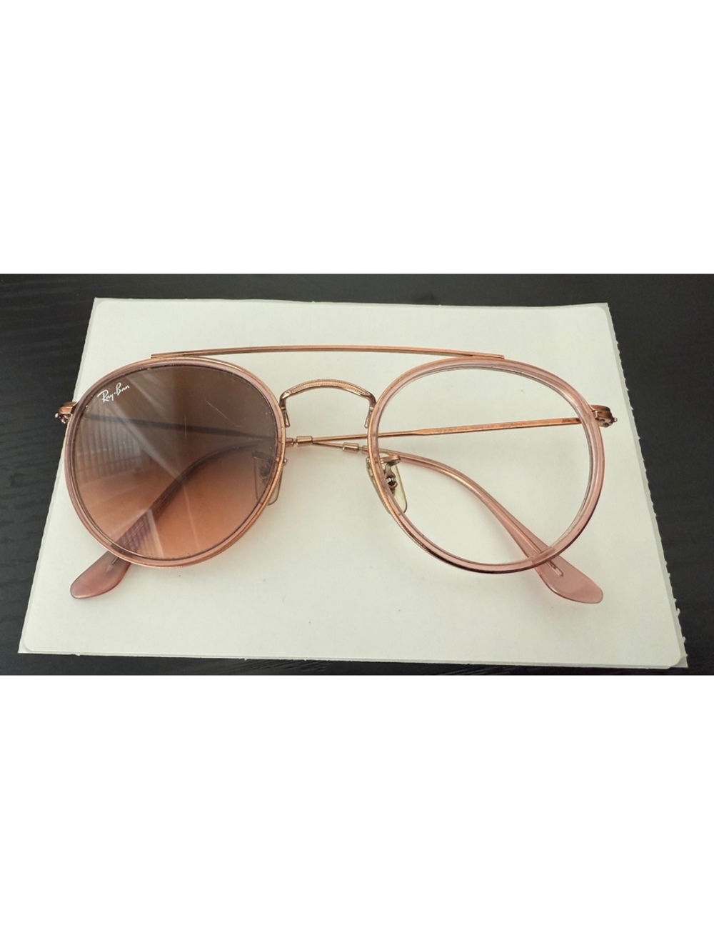 Authentic Ray-Ban RB3647N Round Double Bridge sunglasses in polished copper.